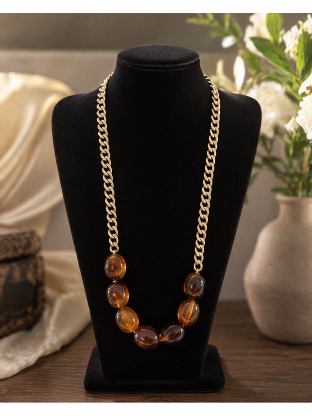 Simply Vera Vera Wang Necklace Chunky Chain Chunky Beaded Rootbeer Statement 16"